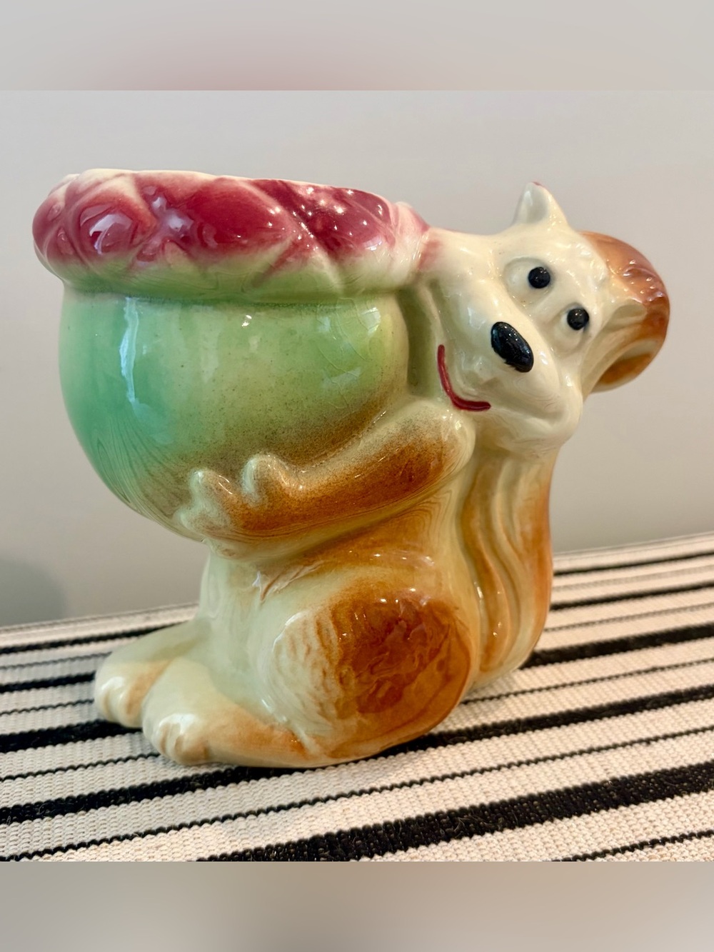 Vintage Shawnee Pottery Smiley Squirrel & Acorn Planter - Multi-Color